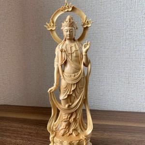 観音菩薩立像 20cm 天然木製(柘植ツゲ) 観音像 木彫仏像 : HAMMARS