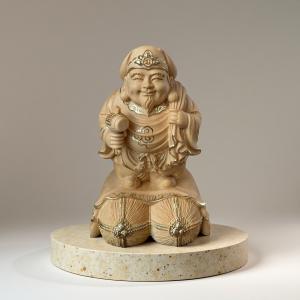 仏像【香る檜（ひのき）・三面大黒天3.5寸】出世・開運の神様 送料無料