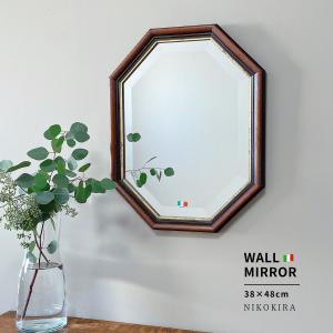 八角鏡 壁掛けミラー ウォールミラー アンティーク クラシック 木製