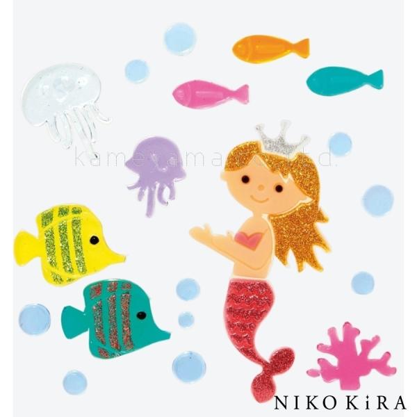 おしゃれ 部屋 飾り 窓 鏡 ガラス 海 人魚 マーメイド さかな 魚 キラキラ ジェル シール デ...