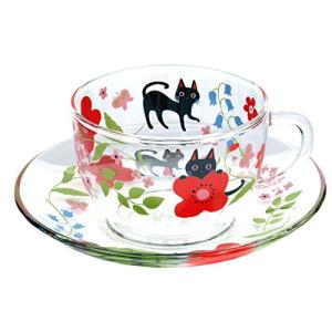 NEKOにゃ*ご 耐熱 ガラス ティーカップ &amp; ソーサー 約220ml プレゼント 猫 食器 人間用 グッズ 雑貨 かわいい ギフト ホワイトデー 女性 誕生日プレゼント