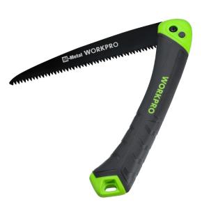WORKPRO 折込のこぎり ノコギリ 刃渡り180mm 三面歯先 エラストマ樹脂グリップ 安全ロックボタン付き キャンプ 木工 園芸用のこ