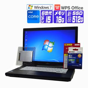 ノートパソコン 中古 パソコン Windows 7 Pro 64bit オフィス付き 新品 SSD 2017年製 富士通 LIFEBOOK A576 第6世代 Core i5 メモリ 16G SSD 512G DtoD リカバリ｜seishinsj