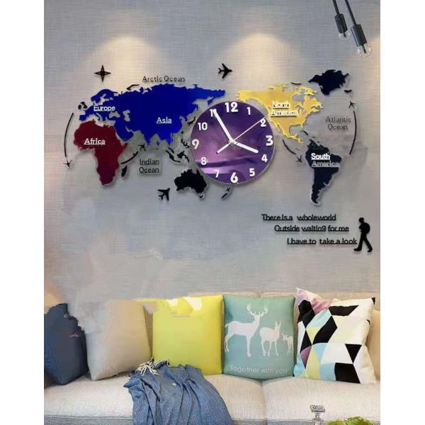 世界地図の壁掛け時計 壁掛け時計 世界地図 壁時計 リビング壁飾り 店舗用壁時計 会社用時計 新デザ...