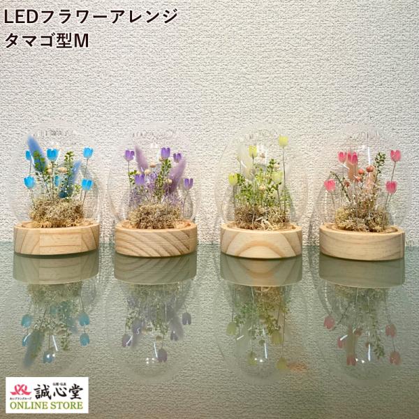 LEDライト フラワーアレンジ タマゴ型 ガラスドーム ドライフラワー プリザーブドフラワー オシャ...