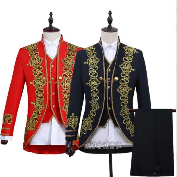 宮廷風スーツセットアップ タキシードステージ衣装スーツジャケット舞台ステージコート刺繍 歌手結婚式イ...