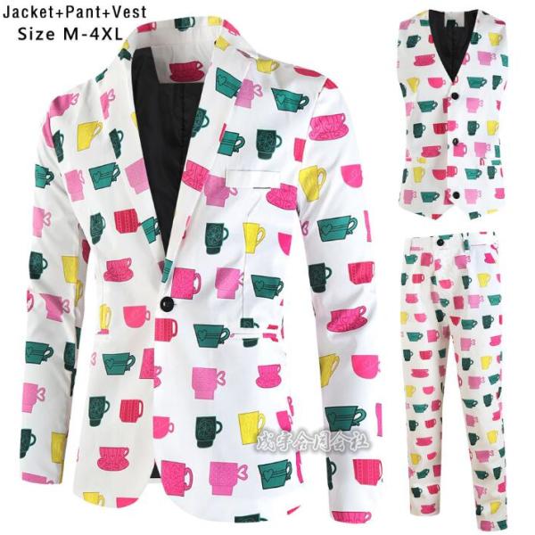 バレンタインデースーツ メンズスーツセット プリント　舞台服 ステージ衣裳 クリスマス衣装ツ 舞台 ...