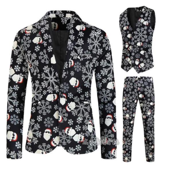 男性用スーツセットアップ クリスマス元素 サンタ柄 ハロイン  舞台 演出服 コスチューム Merr...