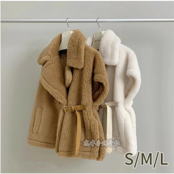 テディベアポンチョコート アウター ショート丈 シ ベルト付き おしゃれ 冬 ポケット付 もこもこボ...