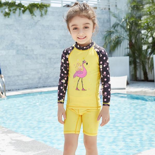 夏新作 女児水着 子供水着 ガール用水着 2点セット 長袖トップス ショー トパンツ uvカット ス...