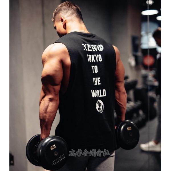 英字ロゴ タンクトップ メンズ サマー 夏服 チョッキ ノースリーブ 筋トレ スポーツウェア 速乾 ...