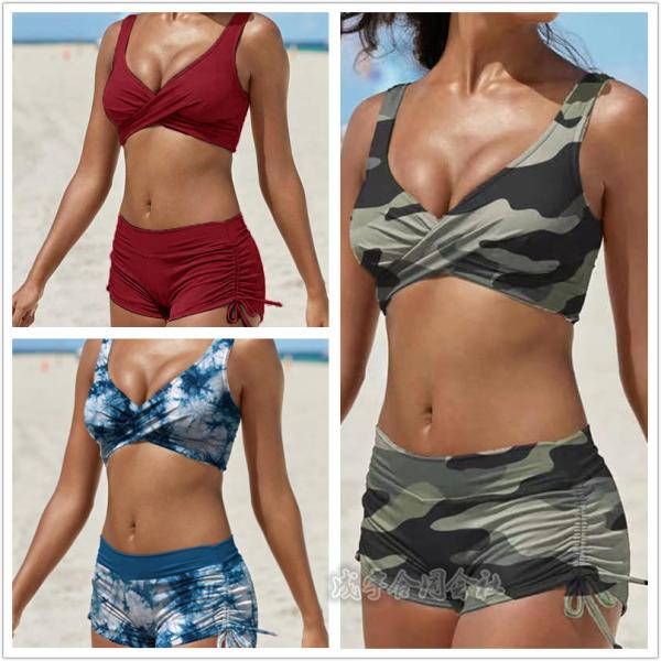 2点セット 三角ビキニ ノンワイヤー バスト 盛れる レディース 水着 セクシー おしゃれ 可愛い ...