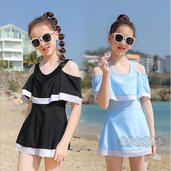 オールインワン ワンピース水着 キッズ 女の子 肩出し スクール水着 小学生 中学生 女児用 可愛い...