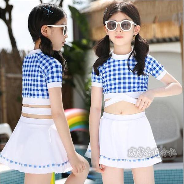 110-170cm 小学生 中学生 セパレート 上下セット キッズ 水着 女の子 トップス スカート...