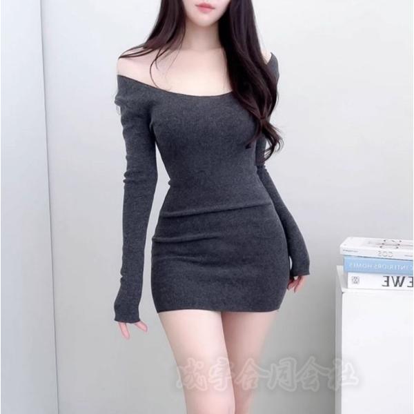 4color ミニワンピース 長袖 ボディコン タイト ワンピース セクシードレス キャバ嬢 オフシ...