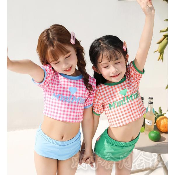 チェック柄 水着 ガールズ ジュニア スイムウェア 海 プール 温泉 キッズ 子供 セパレート 上下...
