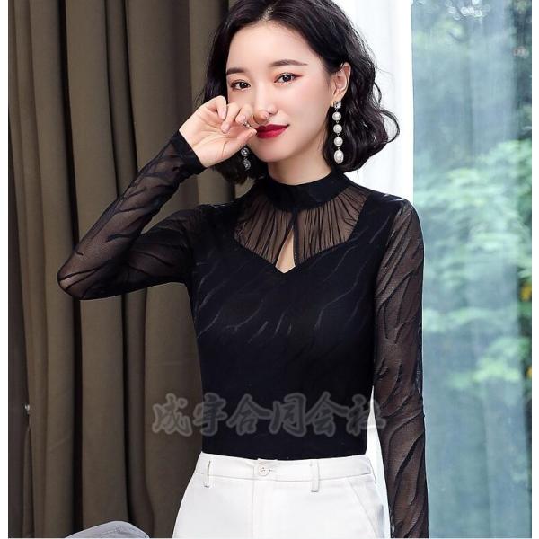 レディース 快適ストレッチ カットソー Tシャツ 長袖 レース シースルー 大人 トップス フォーマ...