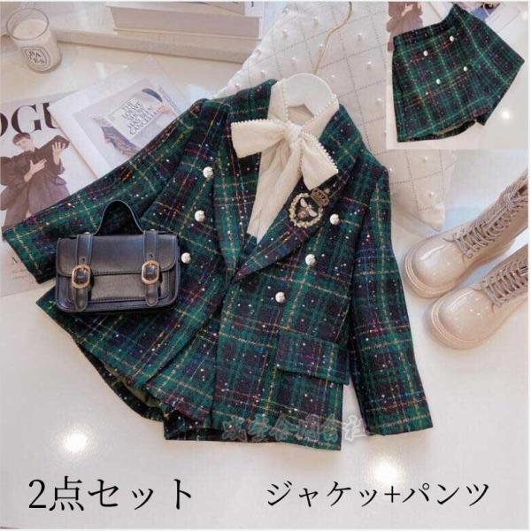 セットアップ スーツジャケット ショートパンツ フォーマルスーツ 女の子 入学式 上下2点セット キ...
