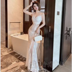 ロングワンピース ナイトドレス 透ける シース...の詳細画像3