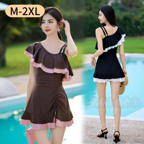 レディース 体型カバー ワンピース水着 オールインワン 胸パッド 盛れる ワイヤーなし 露出控えめ ...