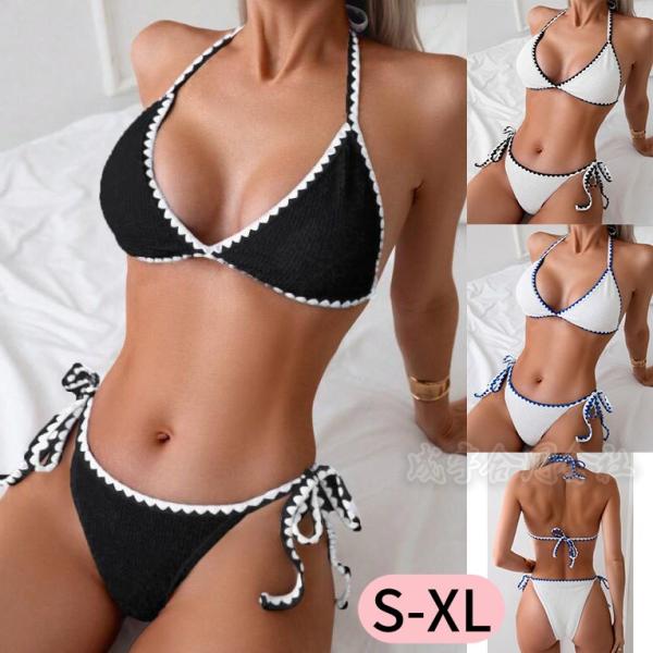 3色 レディース水着 バンドゥビキニ 上下セット ビキニセット 女性用 バスト盛れる ホルターネック...