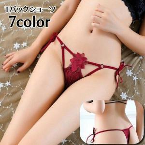 Tバックショーツ ソング レース 紐パン サイドストリング レディース 婦人 インナー パンツ パンティー 下着 リボン結び レーシー 花柄