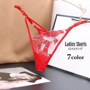 Gストリング Tバックショーツ 紐パン レディース 女性下着 パンツ パンティー サイドストリング ヒップハング ローライズ シースルー 透け感 花柄