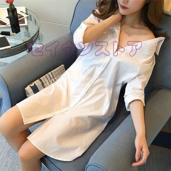 白シャツ 彼シャツ風 シャツワンピース 白 長袖 ホワイトシャツ シャツ  レディース 襟付き 大き...