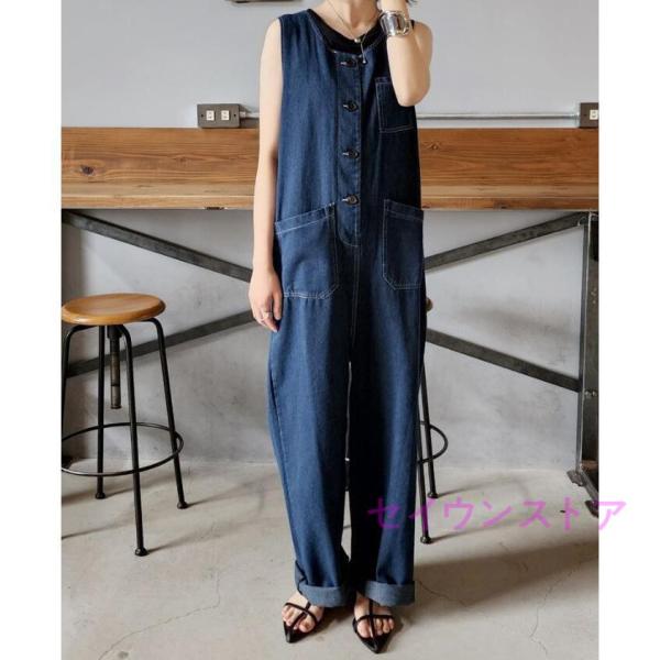 デニムサロペット サロペット パンツ レディース 春 夏 秋 デニムパンツ ワイドパンツ 大きいサイ...