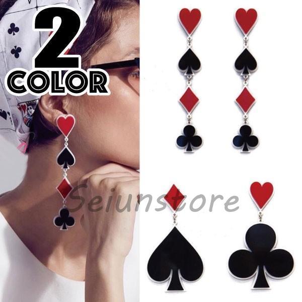 トランプ柄 アクリル プレート ピアス 派手 ユニーク ハートの女王 コスプレ インパクト ネオギャ...