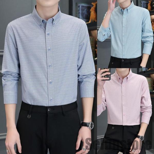 ボタンダウンシャツ チェック カジュアルシャツ トップス ビジネス 通勤 30代 40代 50代 メ...