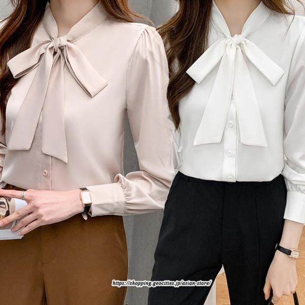ブラウス レディース 長袖 ブラウスシャツ ボウタイ フォーマル チュニック 大人 秋 冬 秋冬 フ...