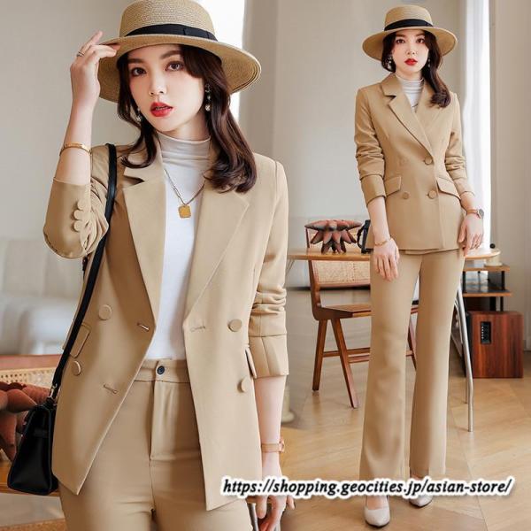 スーツ レディース パンツスーツ ビジネス リクルート OL テーラード 長袖 2点セット オフィス...