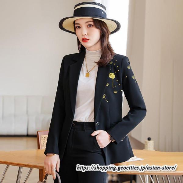 スーツ レディース パンツスーツ ビジネス リクルート OL テーラード 長袖 2点セット オフィス...