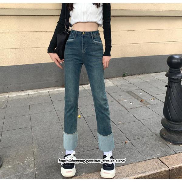 デニムパンツ レディース パンツ デニム スキニー スキニーパンツ 魔法の美脚 9分丈 切り替え ジ...