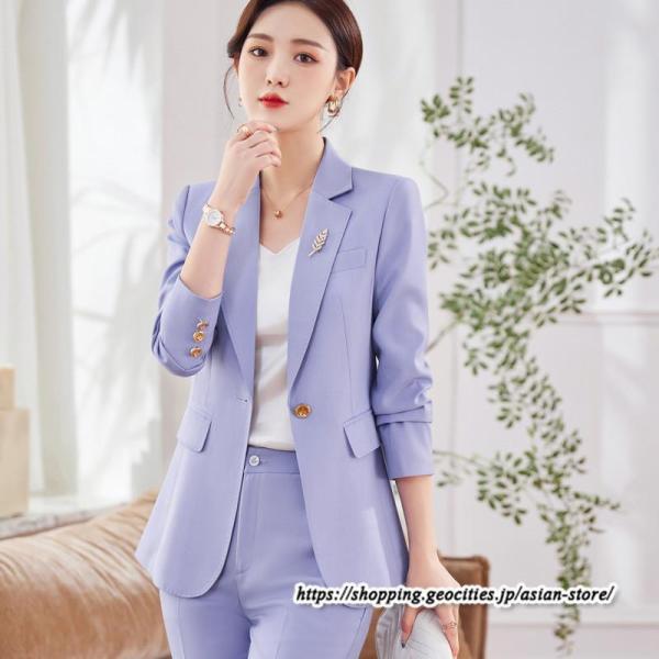 長袖パンツスーツ レディース フォーマル テーラードジャケット デーパードパンツ 春スーツ 低身長 ...