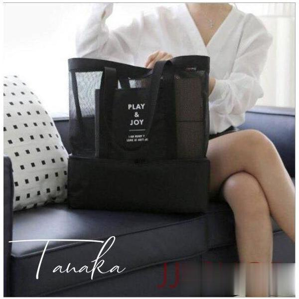 大容量 メッシュトートバッグ 保冷機能付き 2層式 おしゃれ 可愛い クーラーバッグ 大きめ アウト...