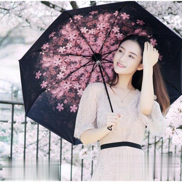 日傘 折りたたみ 晴雨兼用 軽量 折りたたみ傘 UVカット 桜の花    遮光 遮熱 完全遮光 傘 ...