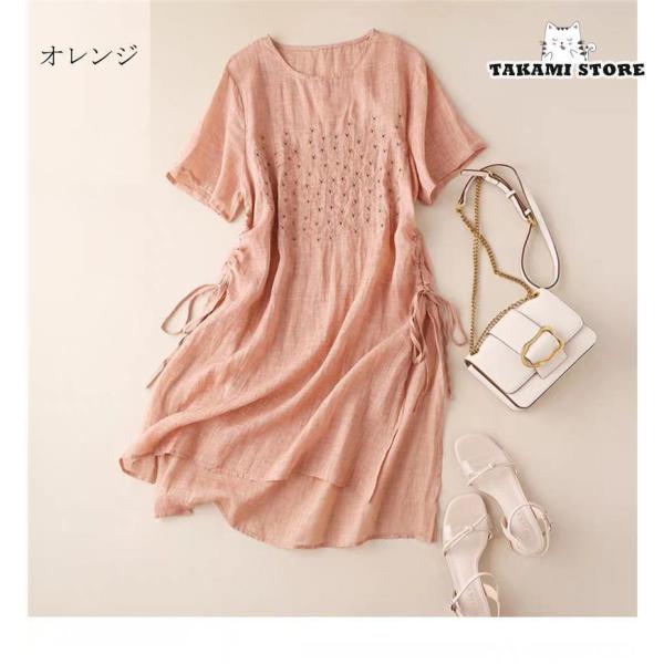 チュニック ワンピース レディース ｔシャツ シャツ 半袖 レディース ロングワンピース 夏 刺繍 ...
