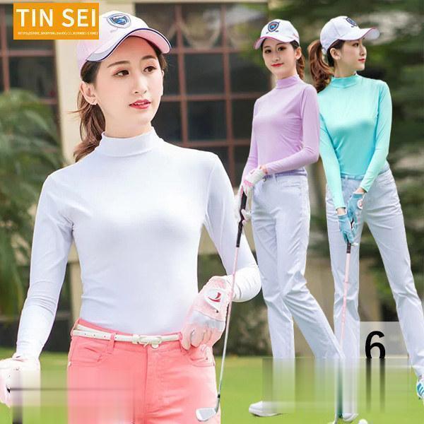 ゴルフウェア モックネックシャツ レディース 長袖シャツ ハイネック Tシャツ トップス インナー ...