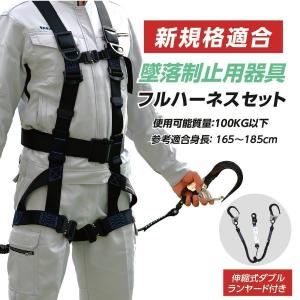 新規格適合 フルハーネスセット 墜落制止用器具 ワンタッチバックル 伸縮式ランヤード付属 安全帯 軽量モデル 激安 dk-fhb-100
