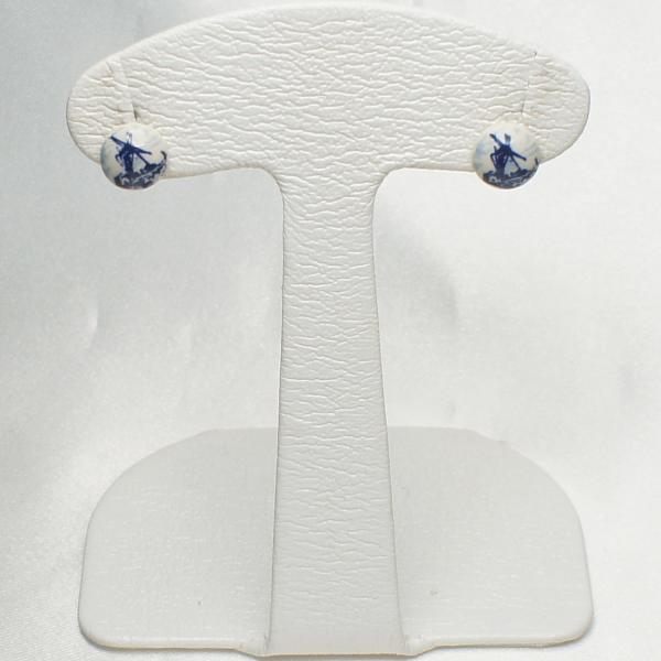 シルバーピアス　オランダ製　デルフト焼き　平