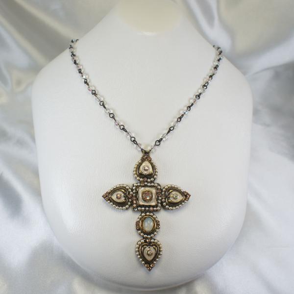 ネックレス フランス製 輸入アクセサリー アンティーク ペンダント ホワイト 七宝 クロス 白 アイ...