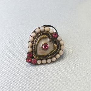 ブローチ フランス製 七宝 ハート アンティークゴールド ロウ付け