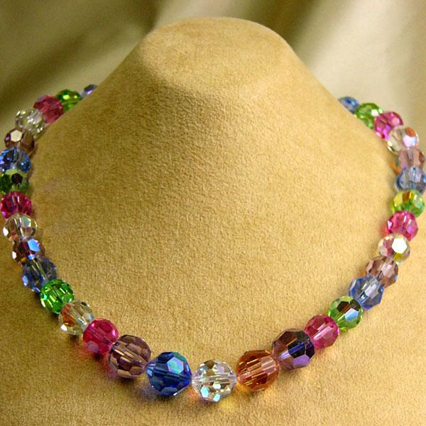 ネックレス ドイツ製 スワロフスキー クリスタル 大粒 オーロラ マルチ ピンク