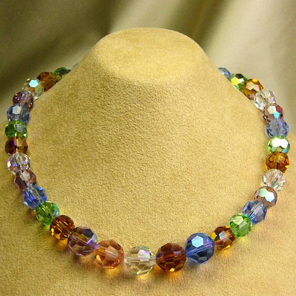 ネックレス ドイツ製 スワロフスキー クリスタル 大粒 オーロラ マルチ トパーズカラー