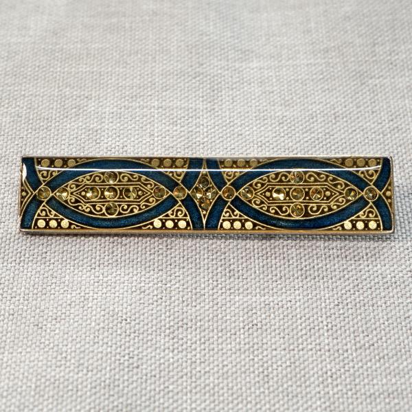 ブローチ 七宝 イタリア製 ヴィンテージ ピューター 洋銀 ルーチェ 紺 ネイビー