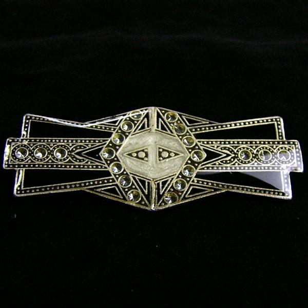 ブローチ 七宝 イタリア製 ヴィンテージ ピューター 洋銀 ルーチェ 黒 ブラック