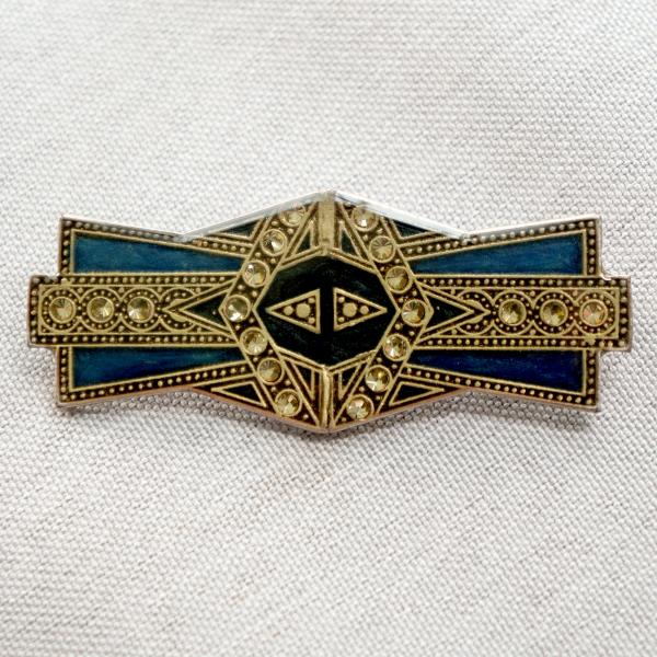 ブローチ 七宝 イタリア製 ヴィンテージ ピューター 洋銀 ルーチェ 紺 ネイビー
