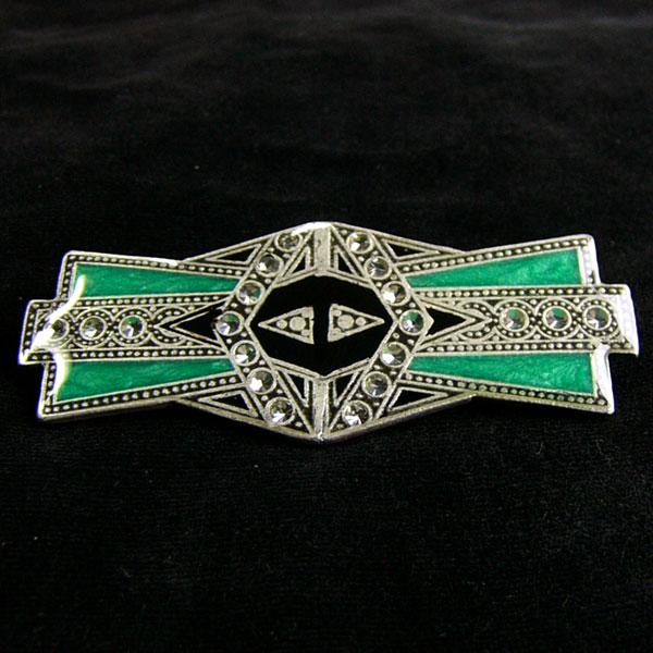 ブローチ 七宝 イタリア製 ヴィンテージ ピューター 洋銀 ルーチェ 緑 グリーン